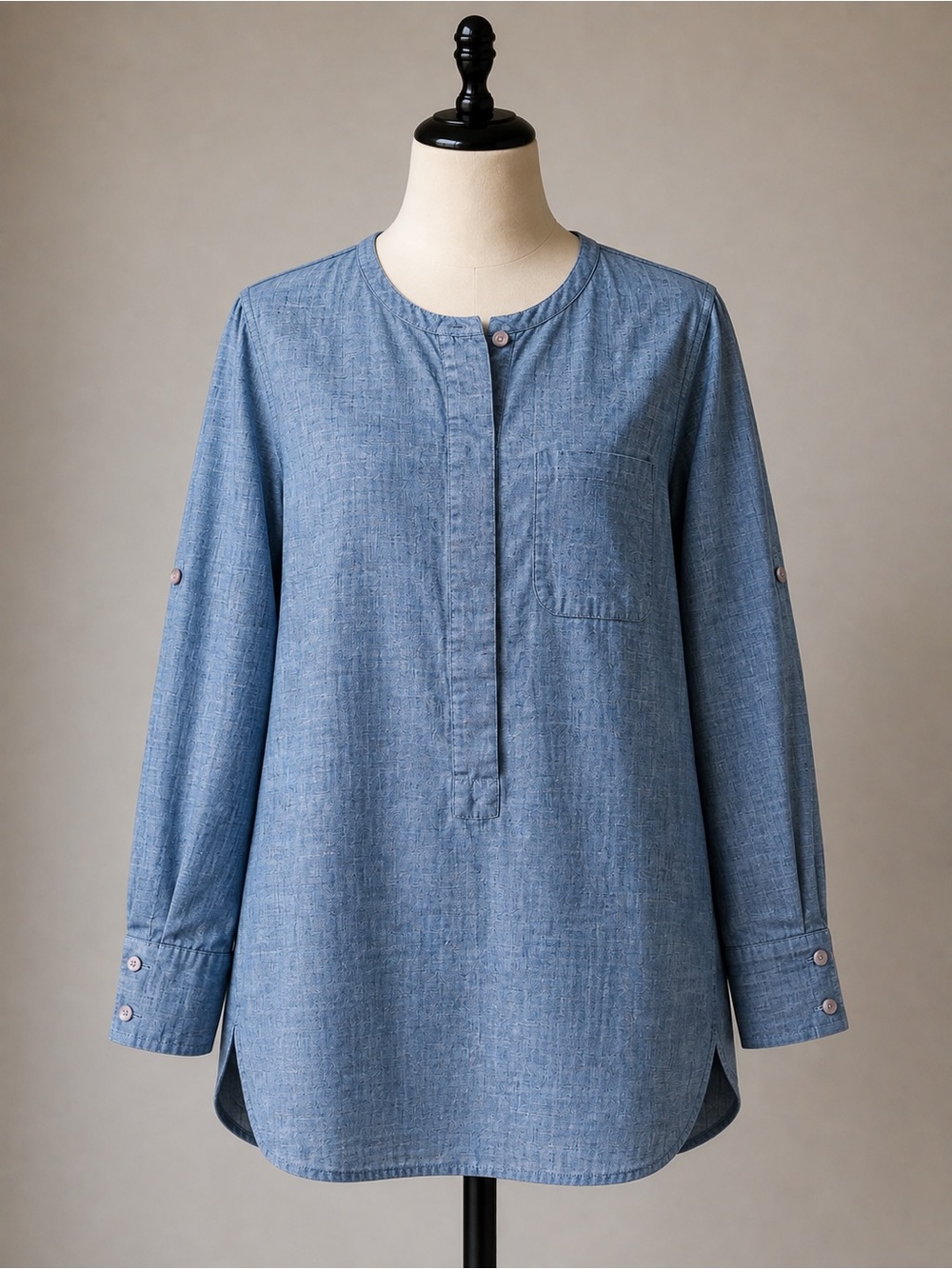 Vince Women’s Blue Chambray Cotton Popover Tunic Shirt Blouse Size 8